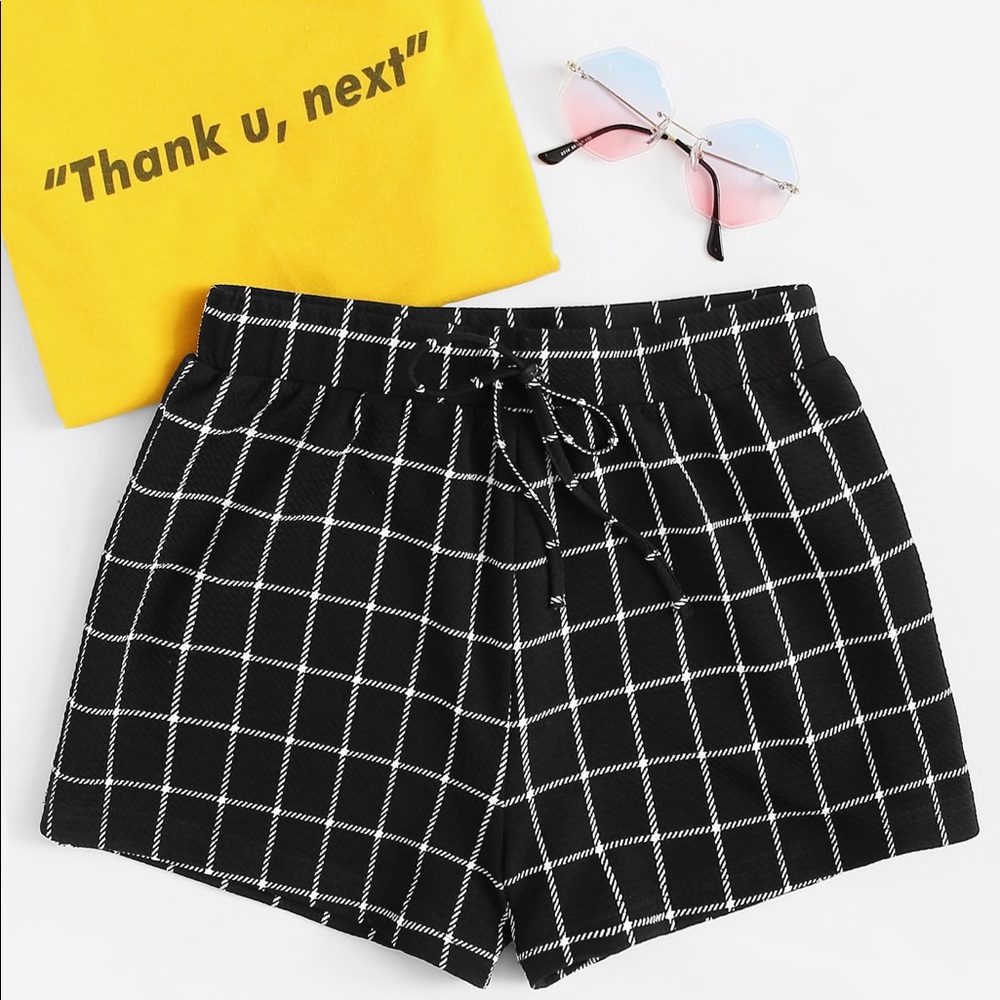 Grid Print Drawstring Shorts, Plaid Shorts
